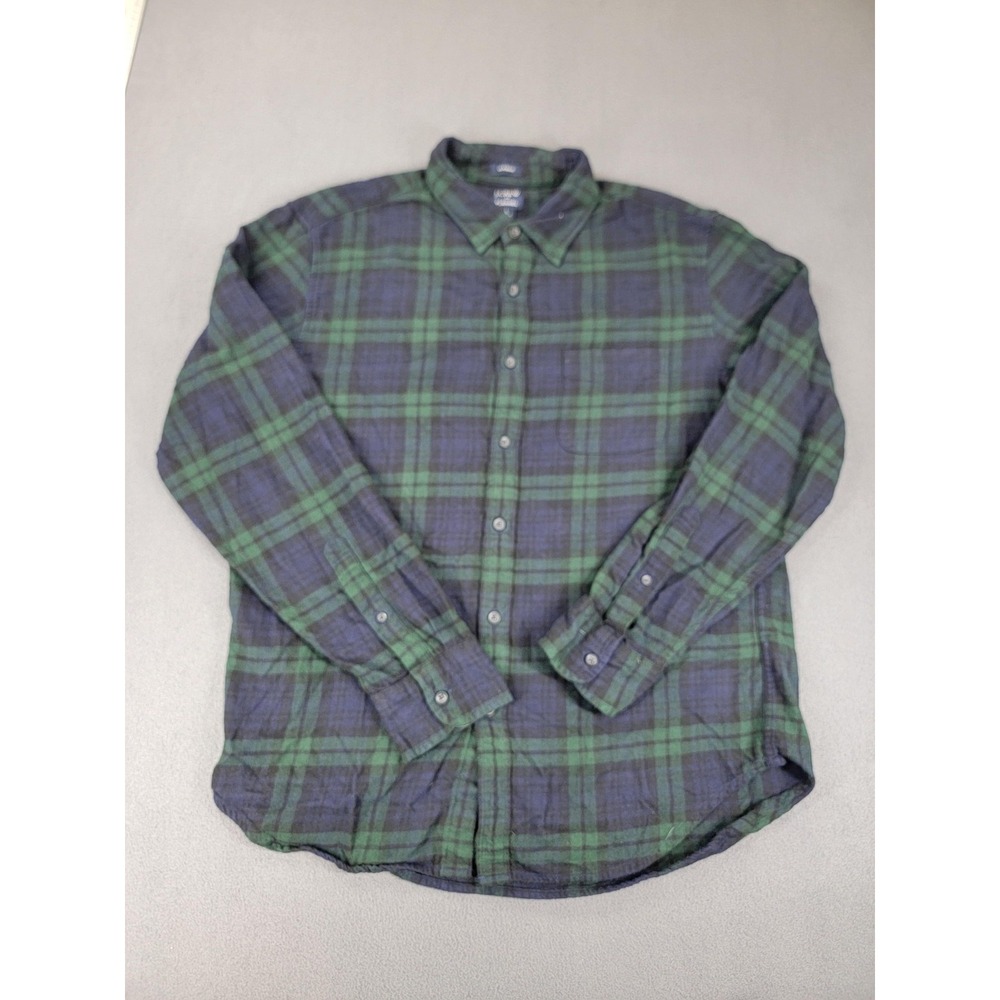 J Crew Shirt Mens Large Green Blue Tartan Plaid Flannel Classic Button Down